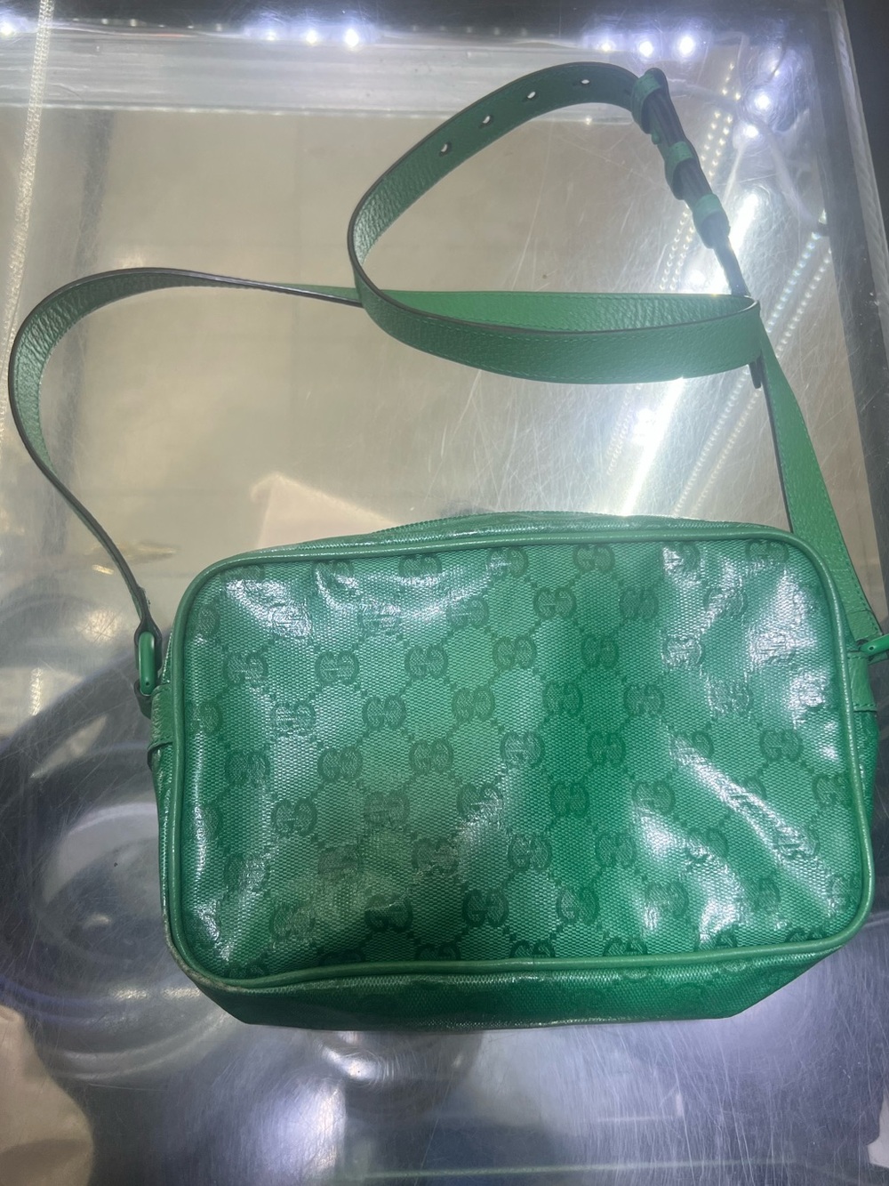 Green Monogram Crystal Mini Crossbody Bag - Luxury Logo Print